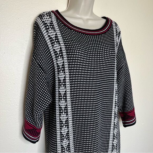 Asos Sweater Knit Tunic Dress Black White Pink Aztec Print Tie Sides Womens 8 - Picture 2 of 14
